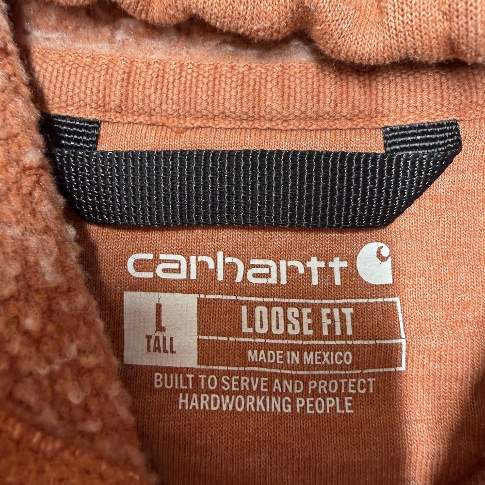 Carhartt Hoodie Mens LT Orange Loose Fit Fleece Pullover Sweatshirt Logo K288 - Picture 2 of 6